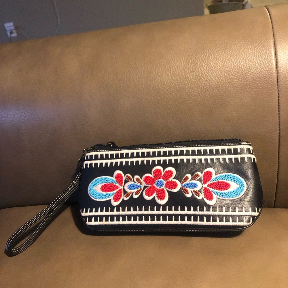 Isabella Fiore wristlet. Black leather with beads
